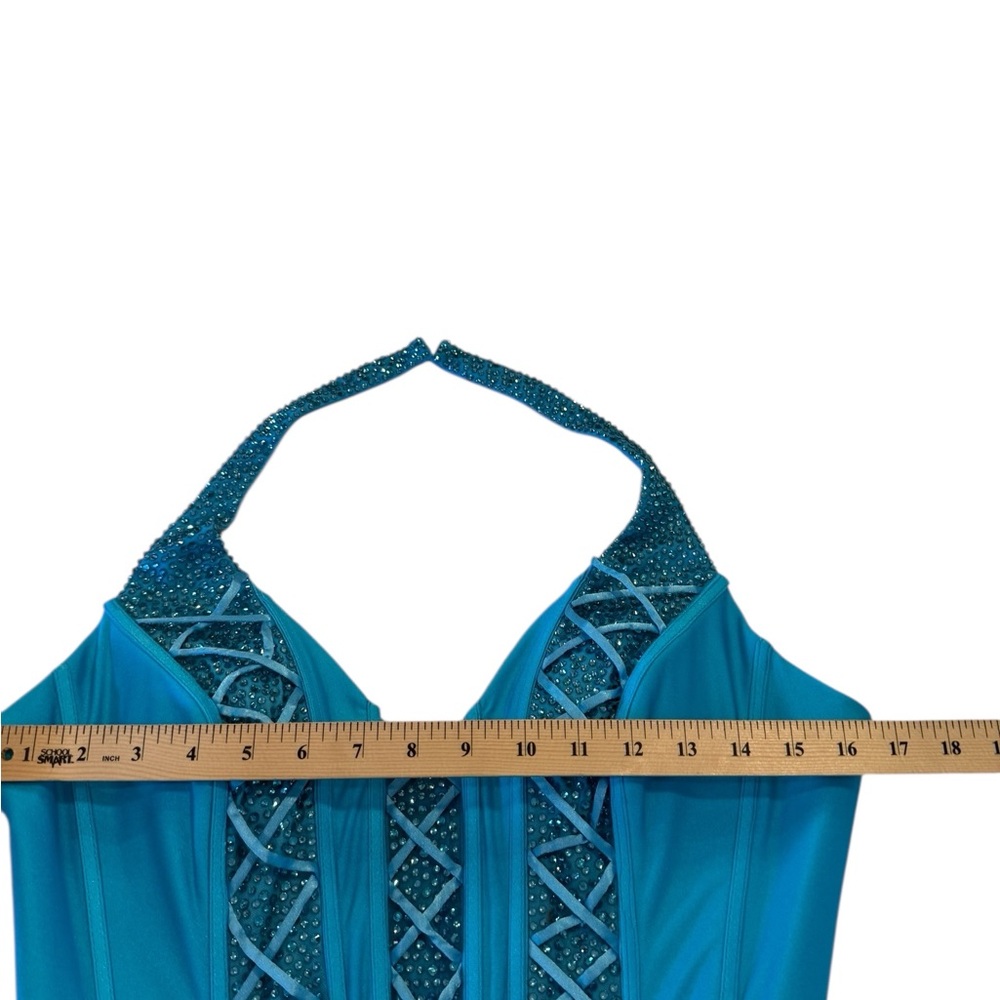 Jovani D5034A Corset Aqua Blue Halter Rhinestone Prom Pageant Maxi Dress -8 NEW - Picture 8 of 16